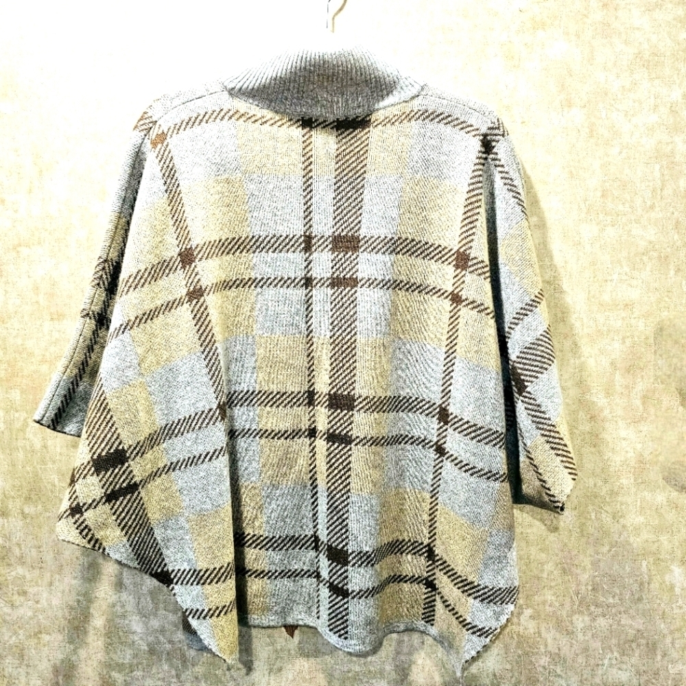 Note di Anita Plaid Poncho Sweater OS Merino Wool Cashmere Blend Italy - Picture 5 of 5